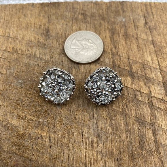 Square Silver Druzy Shiny Earrings - Picture 5 of 5